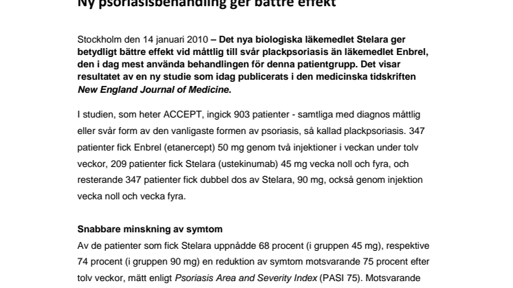 New England Journal of Medicine publicerar: Ny psoriasisbehandling ger bättre effekt