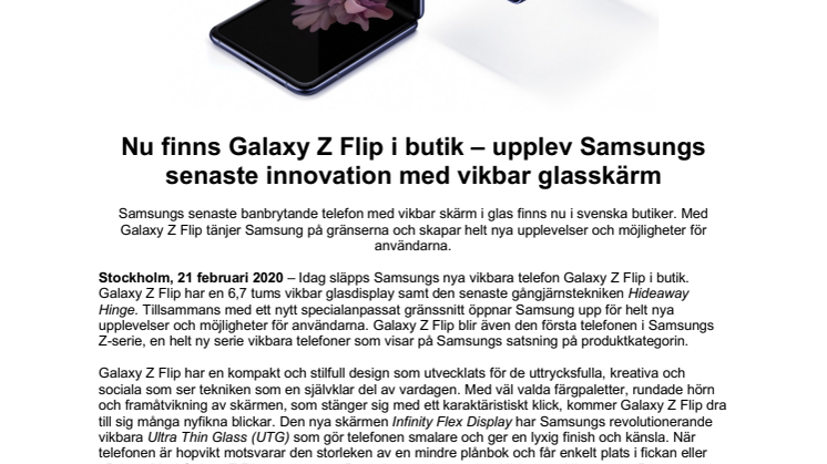 Nu finns Galaxy Z Flip i butik – upplev Samsungs senaste innovation med vikbar glasskärm
