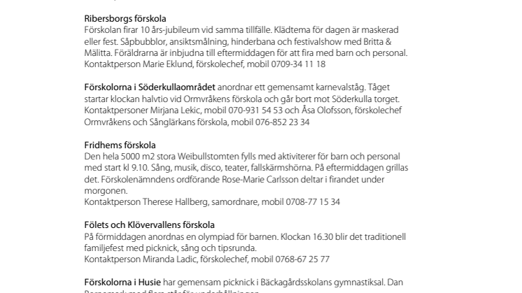 Förskolornas aktiviteter och kontaktuppgifter