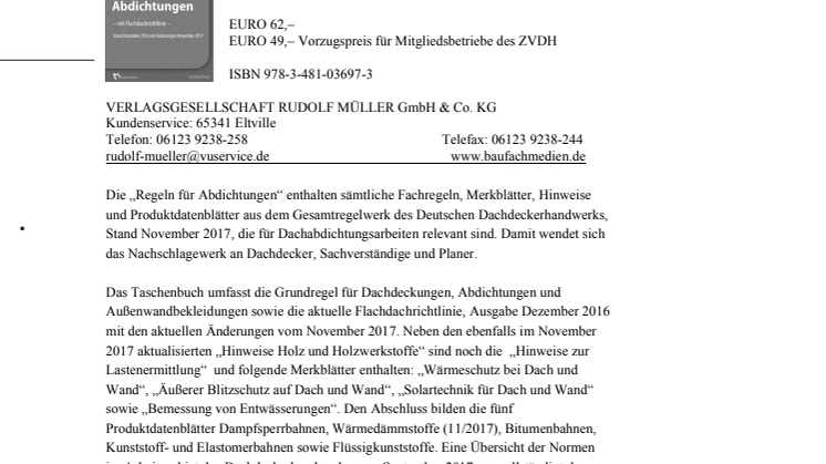 Deutsches Dachdeckerhandwerk – Regeln für Abdichtungen