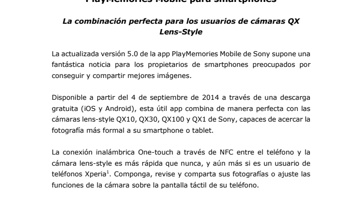Las mejores fotos a su alcance - Sony actualiza la app PlayMemories Mobile para smartphones