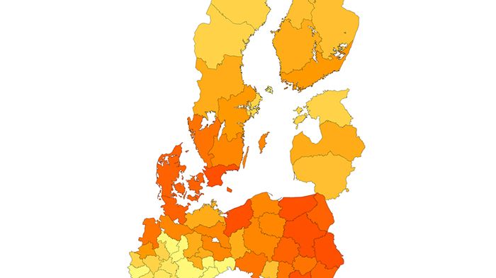 I Sydsverige, Danmark samt delar av Polen finns de regioner där EU:s direktstöd bidrar till den största ökningen av kväveöverskottet i jordbruket.