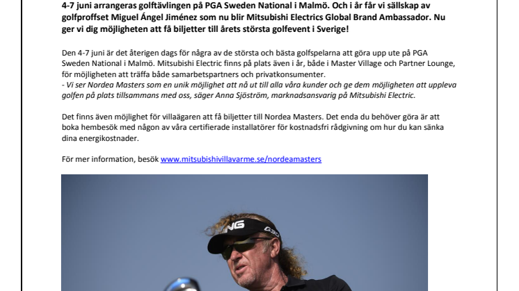 Få biljetter till golftävlingen Nordea Masters med Mitsubishi Electric!
