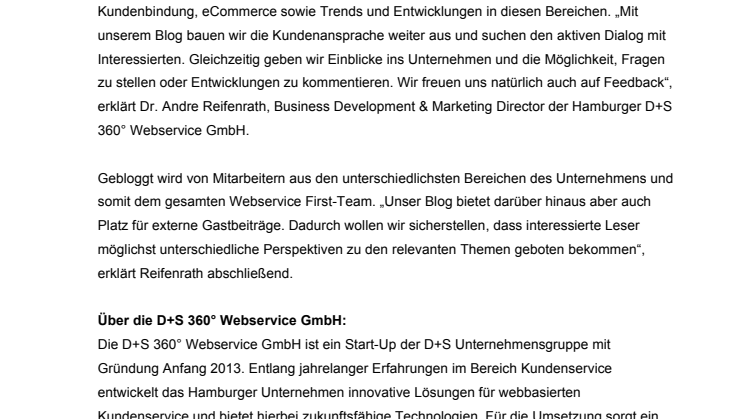 D+S 360° Webservice startet Unternehmensblog