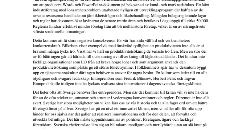 Hamrin & Partners uppmanar till en vitalisering av näringslivet!