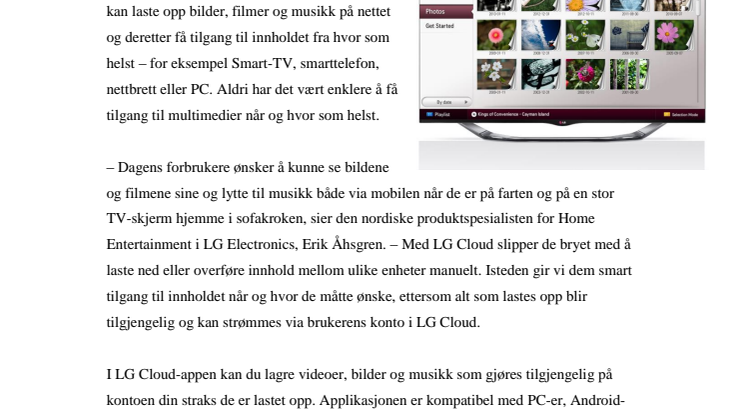 SMART TILGANG TIL BILDER, FILMER OG SANGER  OVERALT – LG CLOUD NÅ TILGJENGELIG I NORGE