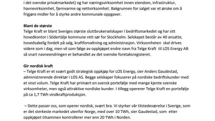 LOS AS kjøper svensk energiselskap