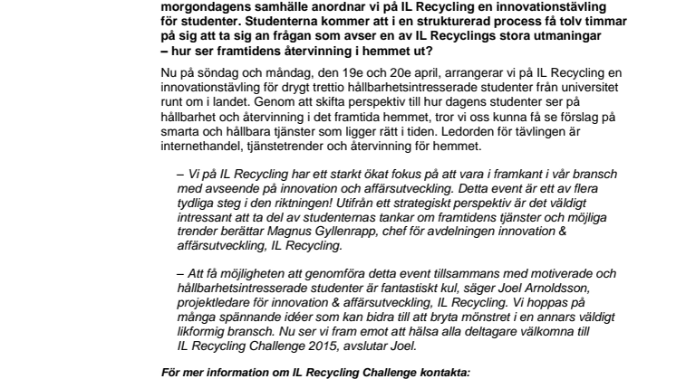 Framtidens återvinning - ett uppdrag för dagens studenter