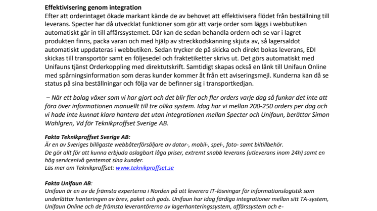 Teknikproffset.se är proffsiga på att hantera sina orders