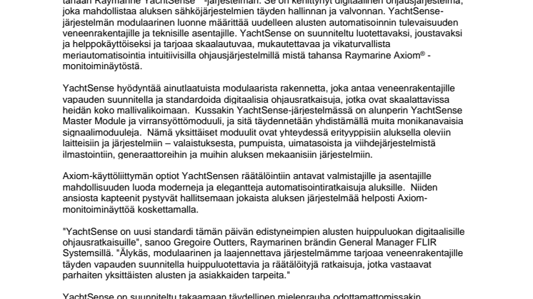 FLIR Systems esittelee Raymarinen YachtSense-järjestelmän