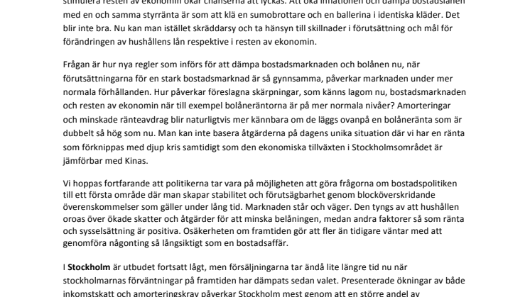 Erik Olsson Fastighetsförmedling kommenterar bostadsmarknaden 14 november 14