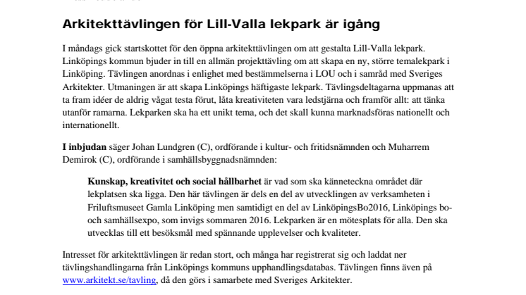 Arkitekttävlingen för Lill-Valla lekpark är igång