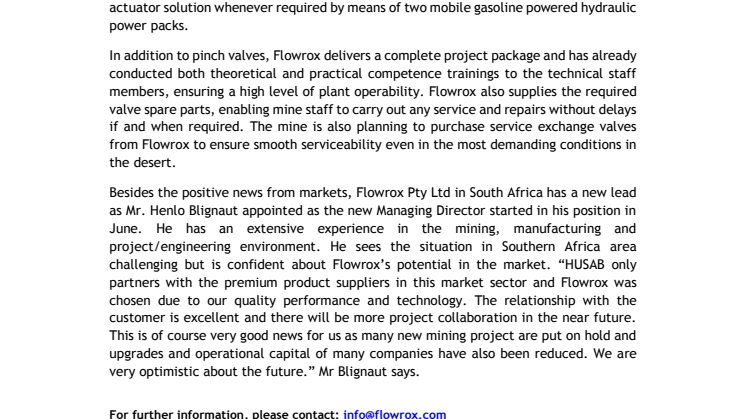 Flowrox wins a valve project in Namibia 