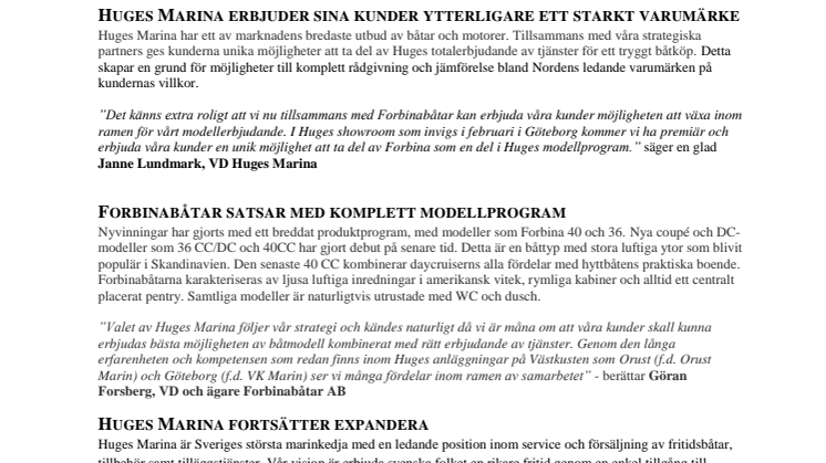 Forbina väljer Huges