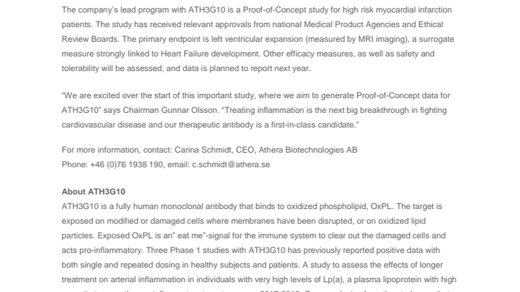 Proof-of-Concept study in Heart Failure started with anti-inflammatory antibody