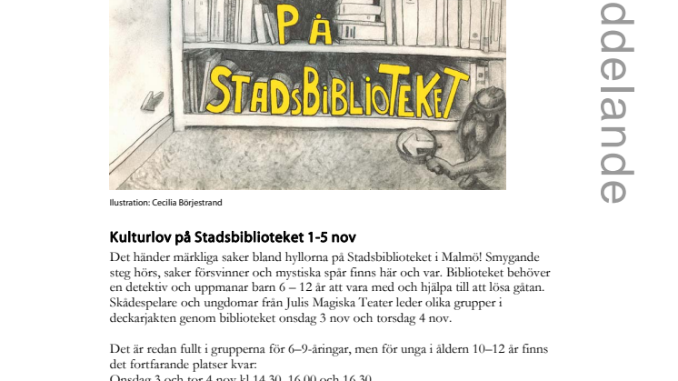 Kulturlov på Stadsbiblioteket 1-5 nov