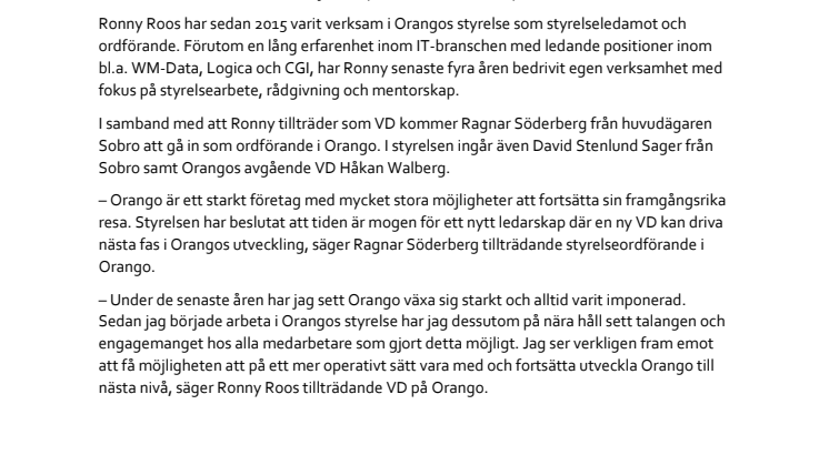 Ny VD för Orango AB
