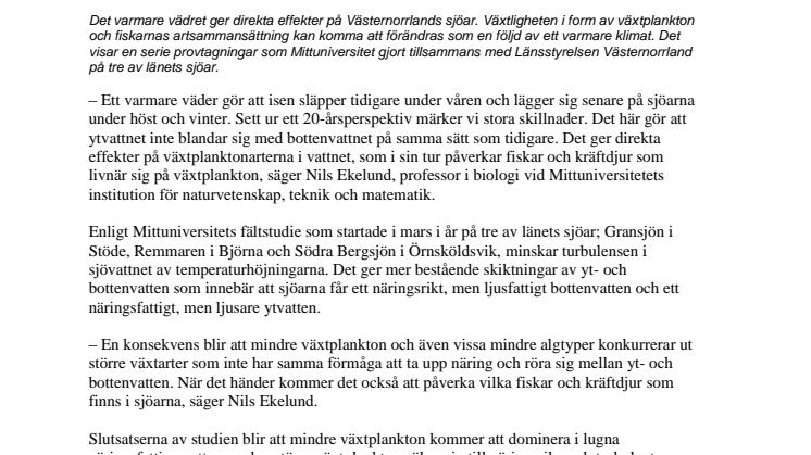 Varmare klimat påverkar växtligheten och fiskarna i länets sjöar