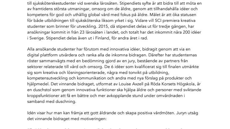 Sjuksköterskestudent får 50 000 i stipendium för idé om duschstol