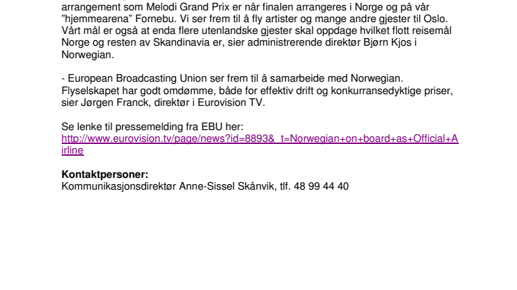 Melodi Grand Prix deltakere vil fly Norwegian 