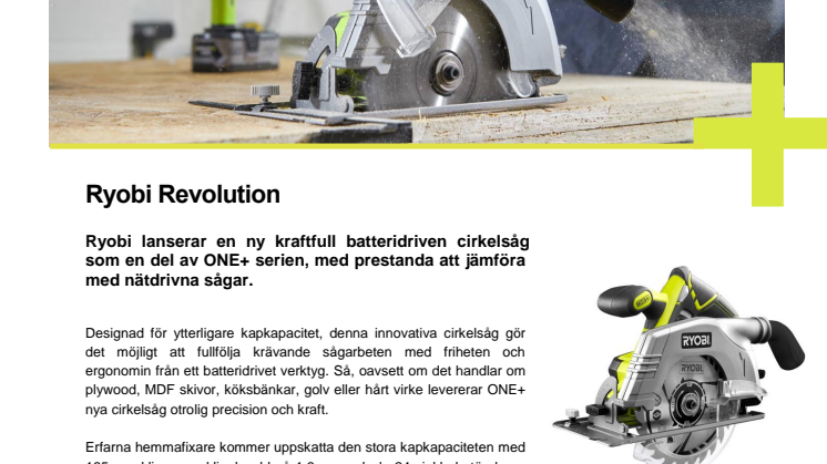 Ryobi Revolution - Ny cirkelsåg i ONE+ serien