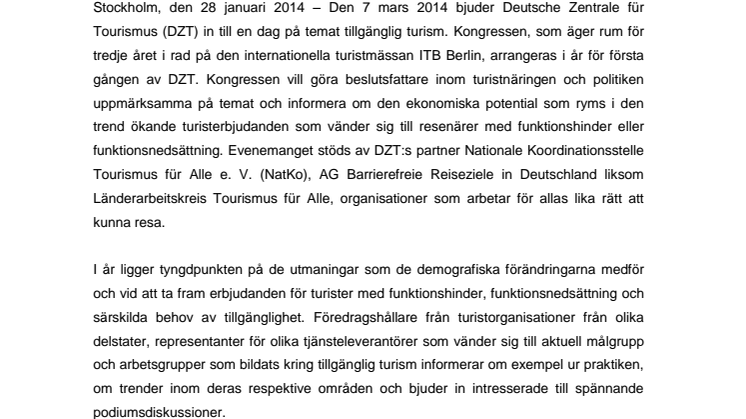 Att resa med funktionshinder, en dag om turism utan hinder – DZT bjuder in till temadag på ITB Berlin 2014
