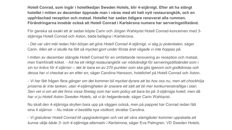 Ny 4-stjärnig aktör i Karlskrona!