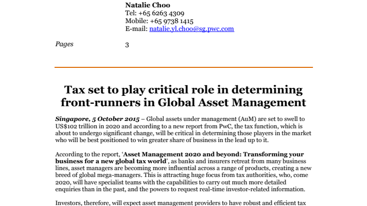 Tax set to play critical role in determining front-runners in Global Asset Management
