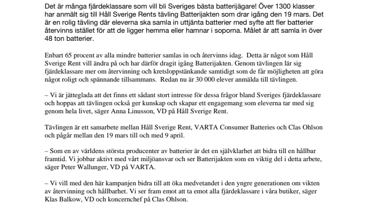 Nu drar Batterijakten igång  – 30 000 elever är anmälda