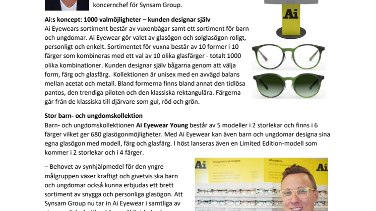 Ai Eyewear – nytt innovativt koncept i Synsam Groups 500 butiker