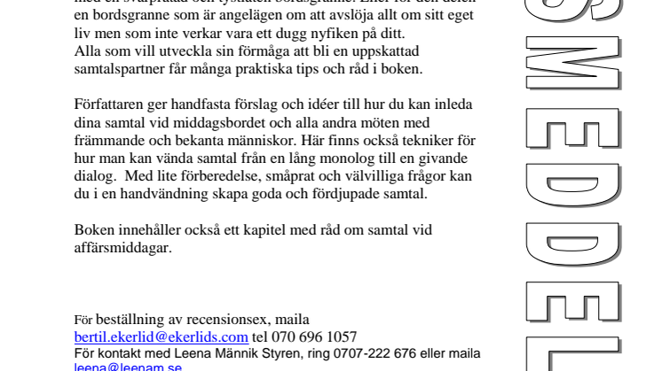 Ny bok: Goda middagssamtal - så blir du ett uppskattat sällskap vid bordet av Leena Männik Styren