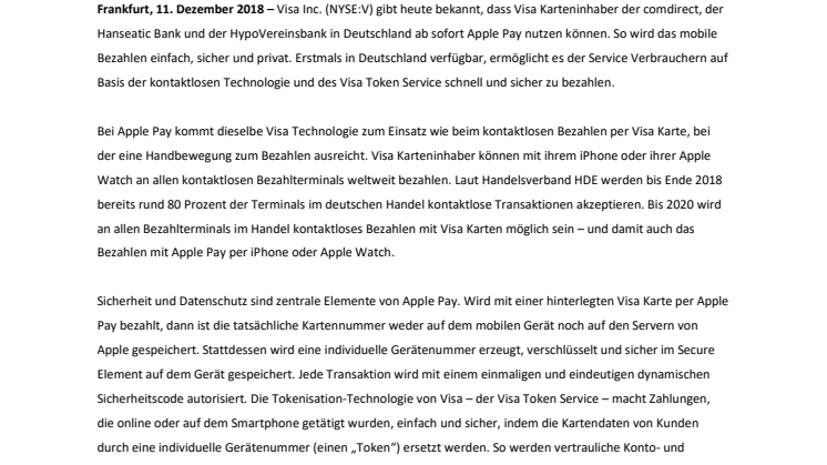 Apple Pay jetzt für Visa Karteninhaber in Deutschland verfügbar