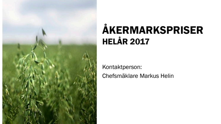 Åkermarkspriser - helår 2017