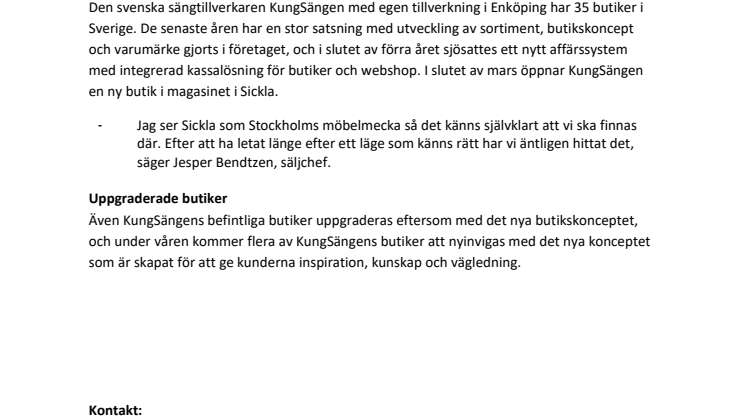 KungSängen öppnar butik i Sickla 