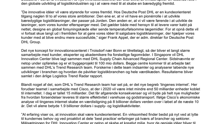 Nye innovationscentre skal føde DHL med nye koncepter 