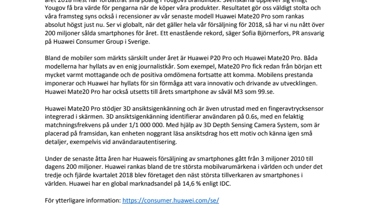 Huawei sålde över 200 miljoner smartphones 2018