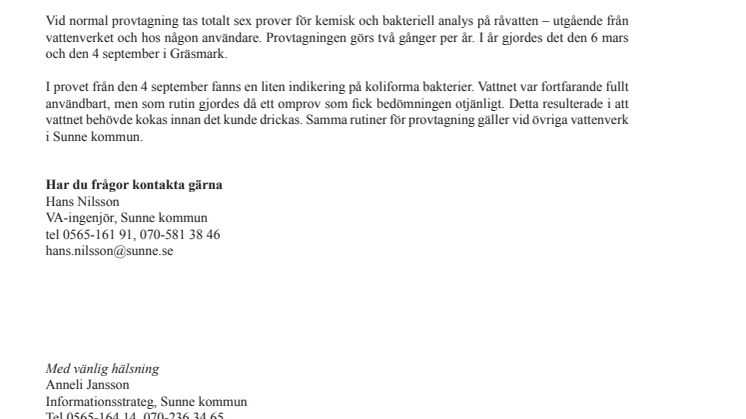 Vattnet i Gräsmark kan användas som vanligt