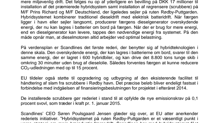 EU støtter atter Scandlines’ grønne initiativer