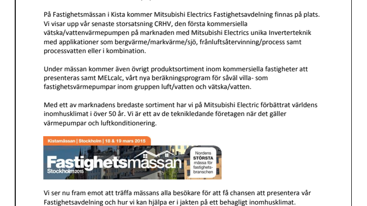 Hälsa på Mitsubishi Electric på Fastighetsmässan i Kista