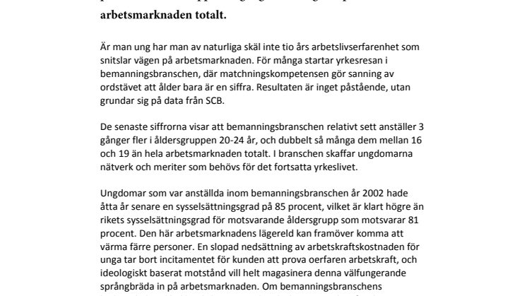 Tre gånger fler unga i bemanningsbranschen