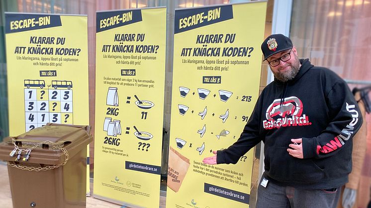 Matavfallskampanjen startar i samband med Europa minskar avfallet-veckan lördagen 18 november. Då kan göteborgare tävla i att komma åt skatten i sopkärlet på stan, en så kallad Escape bin.