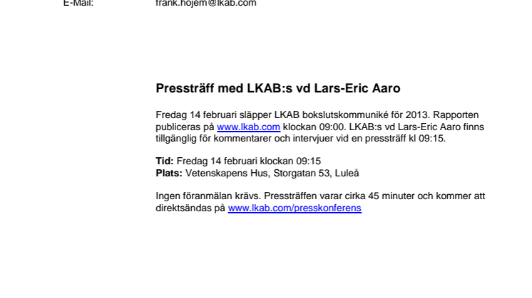 Pressträff med LKAB:s vd Lars-Eric Aaro