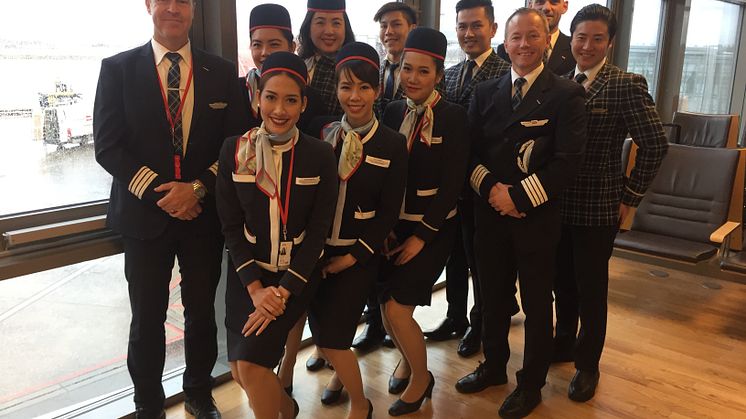 Norwegians piloter og kabinansatte før Norwegians aller første flygning fra Oslo til Las Vegas