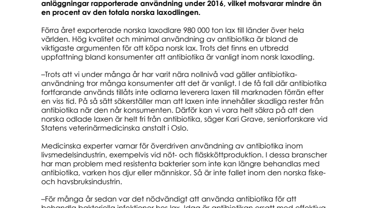 Norsk lax är helt fri från antibiotika