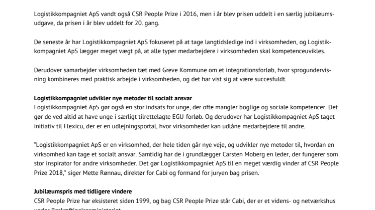 Logistikkompagniet vinder CSR People Prize for sit store sociale ansvar