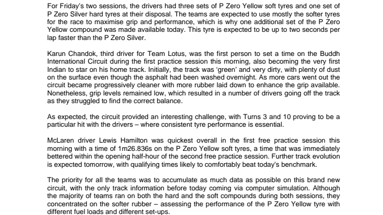 Vettel snabbast som vanligt i kvalet när Formel 1 och Pirelli för första gången kör i Indien.