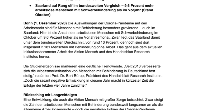 Inklusionsbarometer Arbeit / Saarland