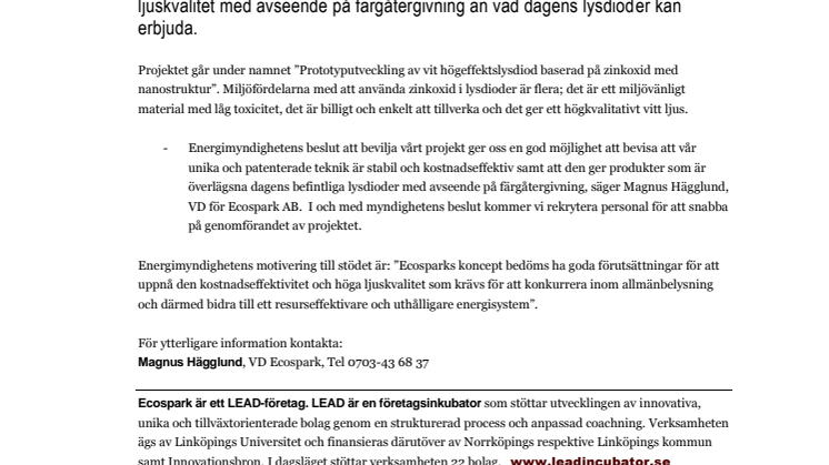 6,3 miljoner för utveckling av miljövänlig lysdiod