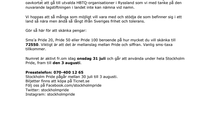 Stockholm Pride och RFSL startar sms-insamling 