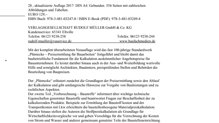 Plümecke – Preisermittlung für Bauarbeiten